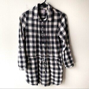 Alya Black and White Plaid Long Sleeve Shirtdress Mini Dress